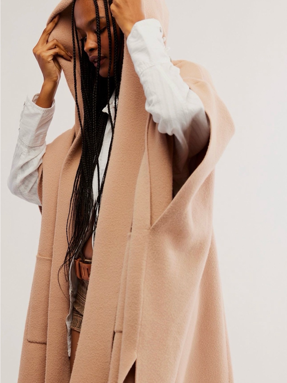 Free People One Size All I Need Cozy Hooded Duster in Mushroom